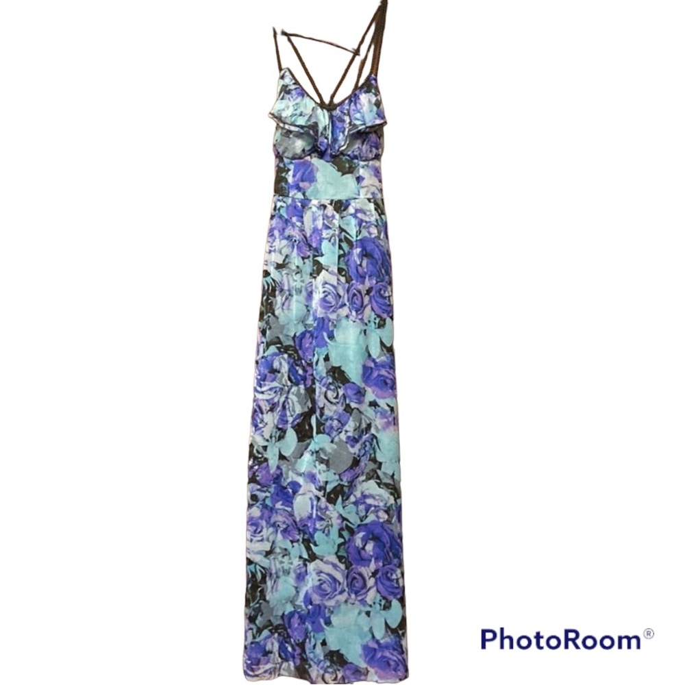 Womens/Juniors Lavender& Blue Floral Strappy Maxi Dress Size XS